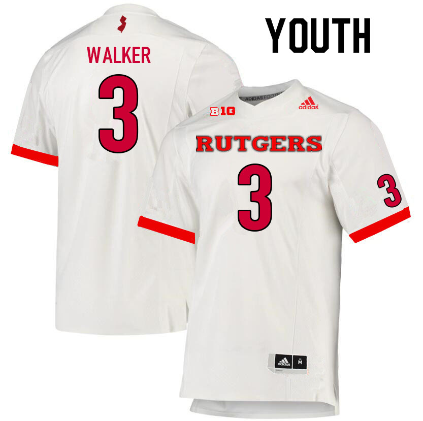 Youth #3 Moses Walker Rutgers Scarlet Knights College Football Jerseys Sale-White - Click Image to Close